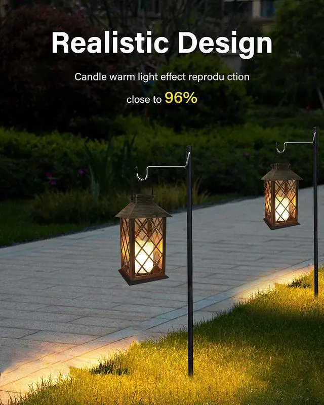 Alt view image 6 of 7 - SHYMERY Solar Lantern,Outdoor Garden Hanging Lanterns,2 Pack 14 Inch Lasts 3X Longer 10 lumens Waterproof LED Flickering Flameless Candle Mission Lights for Table,Outdoor,Party Decorative