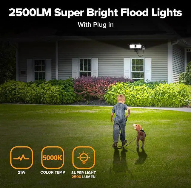 Alt view image 2 of 7 - LUTEC 21W Plug in Motion Sensor Light Outdoor, Flood Lights Outdoor Motion Sensor,2500LM, 5000K Daylight,IP65 Waterproof,Adjustable 2 Heads Wall Light for Garage, Porch, Yard - Black