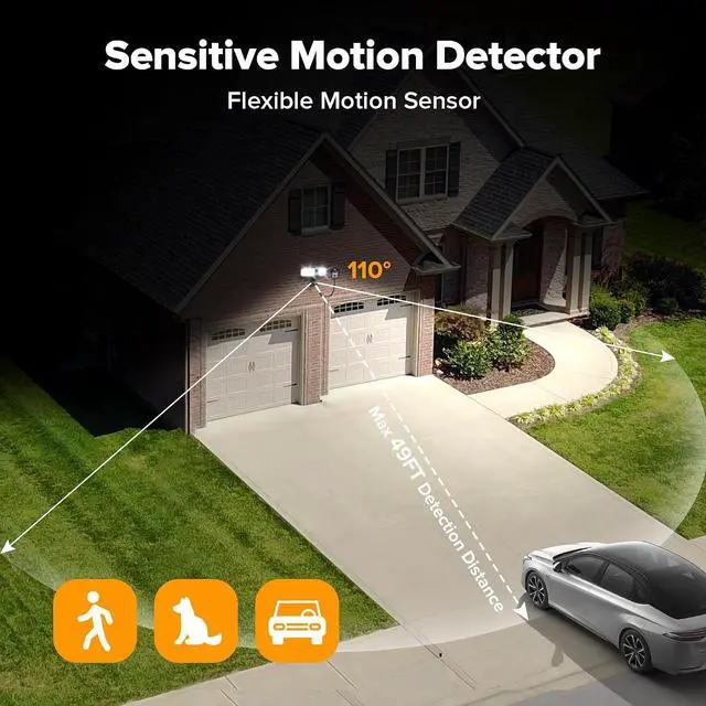 Alt view image 3 of 7 - LUTEC 21W Plug in Motion Sensor Light Outdoor, Flood Lights Outdoor Motion Sensor,2500LM, 5000K Daylight,IP65 Waterproof,Adjustable 2 Heads Wall Light for Garage, Porch, Yard - Black