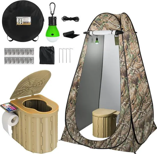 Main image of Portable Camping Toilet with Pop-Up Privacy Tent, 12-inch Toilet Seat, Outdoor Portable Folding Toilet Potty for Adults Load Capacity of 400 Lbs, LED-Light Camping Bathroom