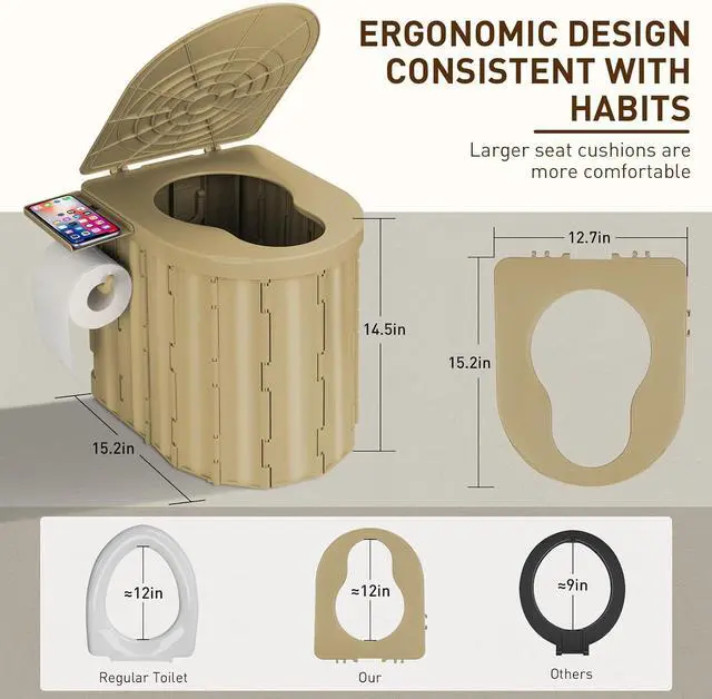 Alt view image 2 of 7 - Portable Camping Toilet with Pop-Up Privacy Tent, 12-inch Toilet Seat, Outdoor Portable Folding Toilet Potty for Adults Load Capacity of 400 Lbs, LED-Light Camping Bathroom