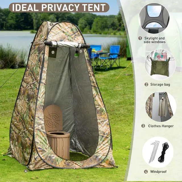 Alt view image 3 of 7 - Portable Camping Toilet with Pop-Up Privacy Tent, 12-inch Toilet Seat, Outdoor Portable Folding Toilet Potty for Adults Load Capacity of 400 Lbs, LED-Light Camping Bathroom