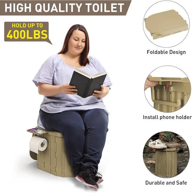 Alt view image 4 of 7 - Portable Camping Toilet with Pop-Up Privacy Tent, 12-inch Toilet Seat, Outdoor Portable Folding Toilet Potty for Adults Load Capacity of 400 Lbs, LED-Light Camping Bathroom