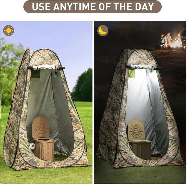Alt view image 6 of 7 - Portable Camping Toilet with Pop-Up Privacy Tent, 12-inch Toilet Seat, Outdoor Portable Folding Toilet Potty for Adults Load Capacity of 400 Lbs, LED-Light Camping Bathroom