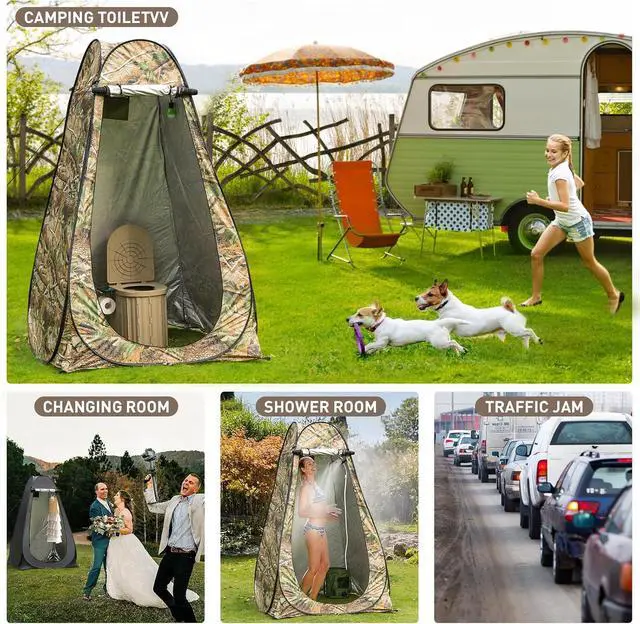 Alt view image 7 of 7 - Portable Camping Toilet with Pop-Up Privacy Tent, 12-inch Toilet Seat, Outdoor Portable Folding Toilet Potty for Adults Load Capacity of 400 Lbs, LED-Light Camping Bathroom