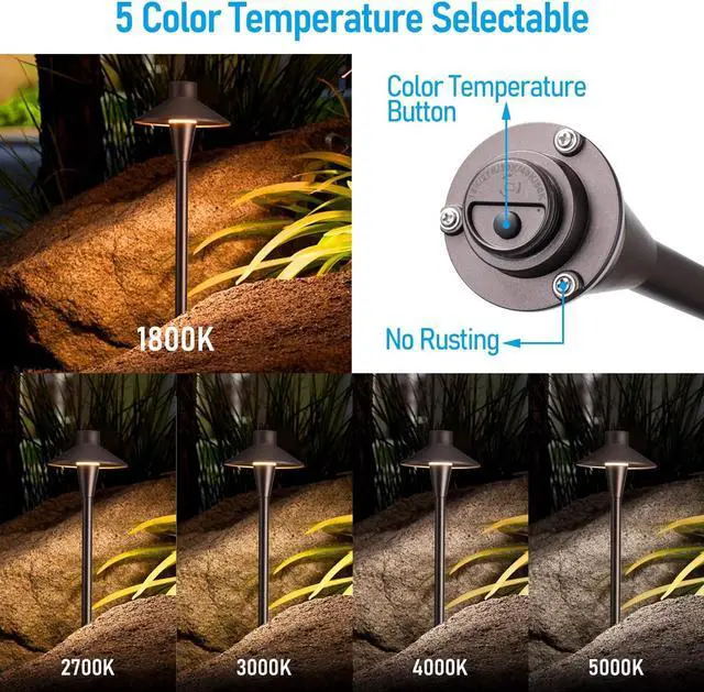 Alt view image 3 of 7 - LEONLITE 6-Pack 5CCT Low Voltage LED Pathway Lights, Hat Shape Head