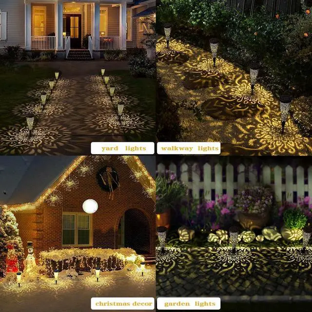 Alt view image 5 of 7 - gardencave 6 Pack Solar Lights Outdoor Garden Decorative Mandala Solar Garden Lights with Warm Light Waterproof Solar Pathway Landscape Lights for Path Patio Backyard Walkway Yard Lawn Decor (Black)