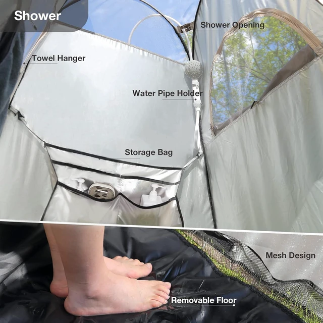 Alt view image 4 of 7 - TRIPTIPS Pop Up Shower Tent with Mesh Window, Portable Toilet Privacy Tent, 6.9 FT, Removable Rain Cover/UPF 50+