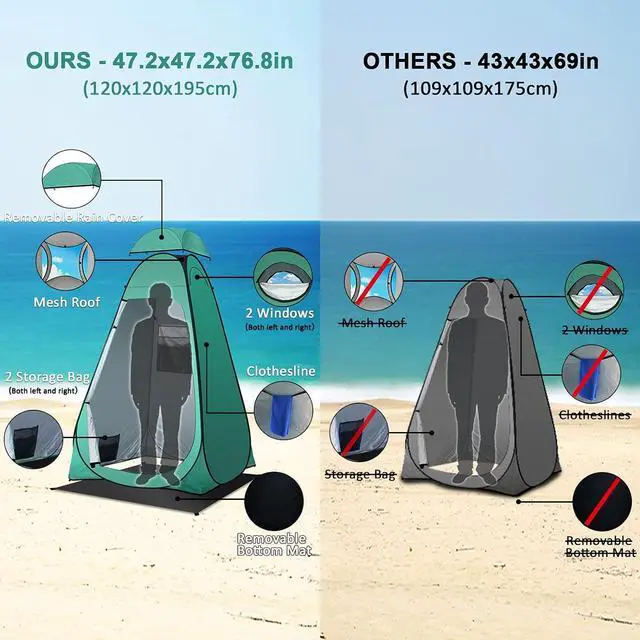 Alt view image 4 of 7 - anngrowy Shower Tent Pop-Up Privacy Tent Camping Portable Tent Outdoor Camp Bathroom Changing Dressing Room Instant Privacy Shelters for Hiking Beach Picnic Fishing Potty, Extra-Tall, UPF 50+