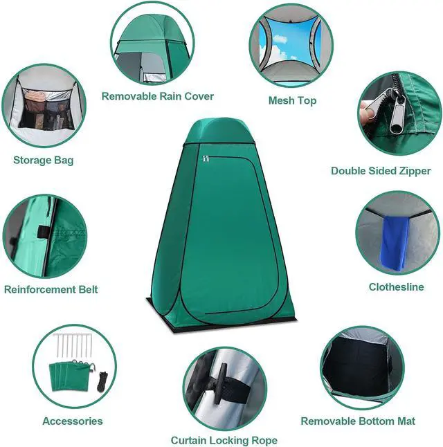 Alt view image 2 of 7 - anngrowy Shower Tent Pop-Up Privacy Tent Camping Portable Tent Outdoor Camp Bathroom Changing Dressing Room Instant Privacy Shelters for Hiking Beach Picnic Fishing Potty, Extra-Tall, UPF 50+