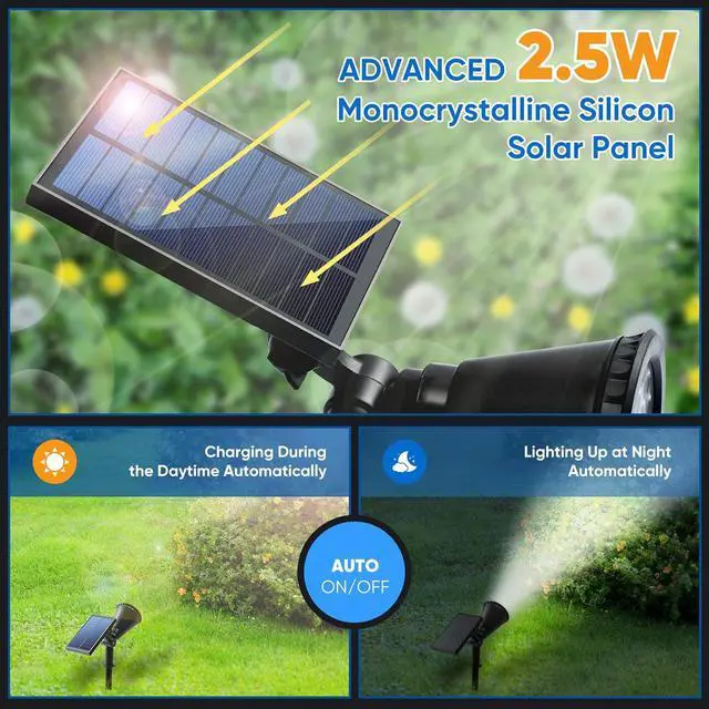 Alt view image 3 of 6 - KEV 800 Lumens Solar Spot Lights Outdoor,18 LEDs Solar Flood Lights with 2 Modes &Adjustable &IPX65 Waterproof,Solar Spotlight for Driveway/Backyard/Patio Landscape/Tree/Garage(Cool White, 4 Pack)