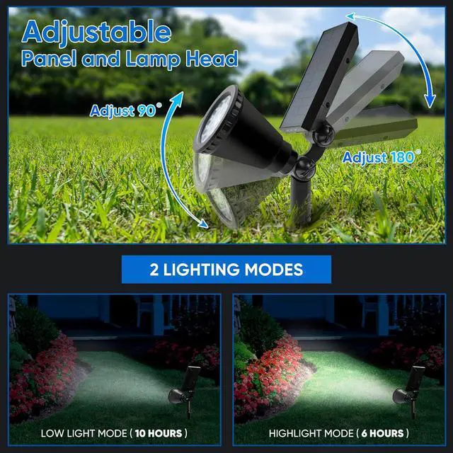 Alt view image 4 of 6 - KEV 800 Lumens Solar Spot Lights Outdoor,18 LEDs Solar Flood Lights with 2 Modes &Adjustable &IPX65 Waterproof,Solar Spotlight for Driveway/Backyard/Patio Landscape/Tree/Garage(Cool White, 4 Pack)