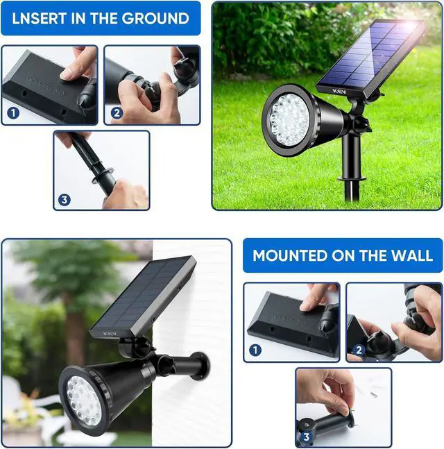 Alt view image 5 of 6 - KEV 800 Lumens Solar Spot Lights Outdoor,18 LEDs Solar Flood Lights with 2 Modes &Adjustable &IPX65 Waterproof,Solar Spotlight for Driveway/Backyard/Patio Landscape/Tree/Garage(Cool White, 4 Pack)