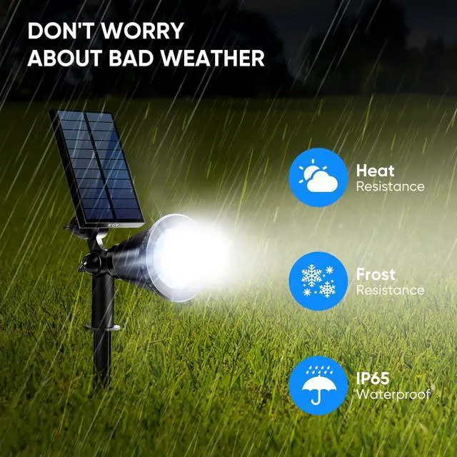 Alt view image 6 of 6 - KEV 800 Lumens Solar Spot Lights Outdoor,18 LEDs Solar Flood Lights with 2 Modes &Adjustable &IPX65 Waterproof,Solar Spotlight for Driveway/Backyard/Patio Landscape/Tree/Garage(Cool White, 4 Pack)