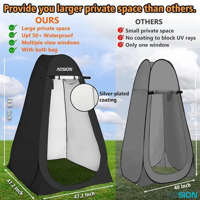 Alt view image 2 of 6 - Pop Up Privacy Shower Tent, Portable Changing Dressing Room with Carry Bag, Waterproof Sun Shelter for Camping, Beach, Hiking & Outdoor Activities.