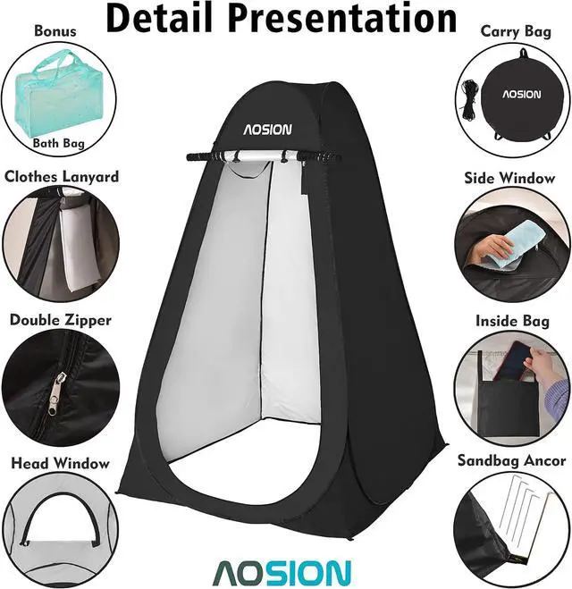 Alt view image 5 of 6 - Pop Up Privacy Shower Tent, Portable Changing Dressing Room with Carry Bag, Waterproof Sun Shelter for Camping, Beach, Hiking & Outdoor Activities.