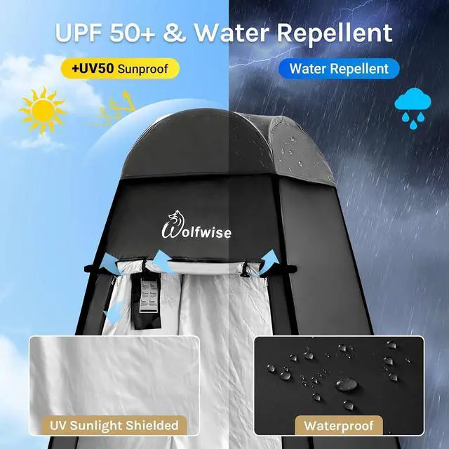 Alt view image 2 of 7 - WolfWise PRO Pop Up Shower Tent with Silver Coated, Floor and Rain Fly