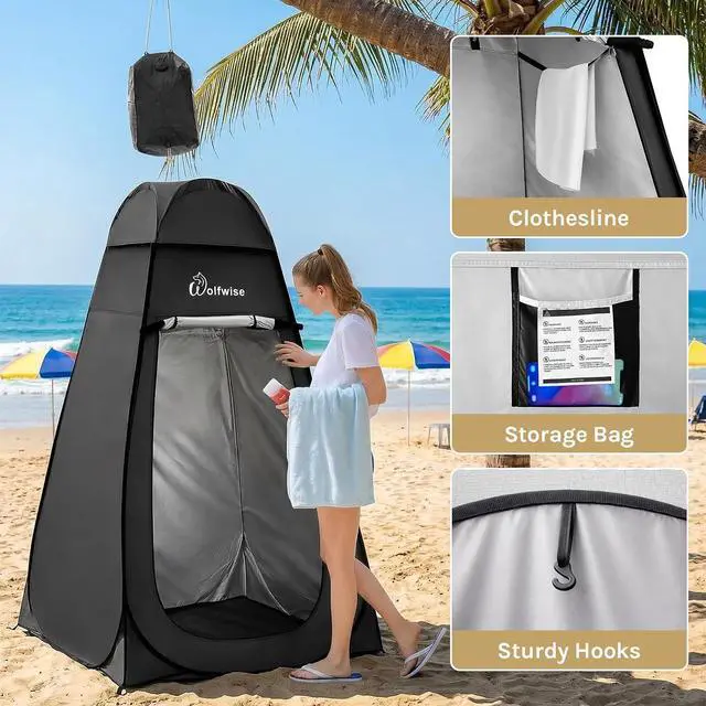 Alt view image 4 of 7 - WolfWise PRO Pop Up Shower Tent with Silver Coated, Floor and Rain Fly