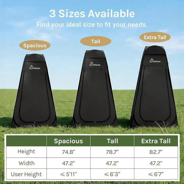 Alt view image 5 of 7 - WolfWise PRO Pop Up Shower Tent with Silver Coated, Floor and Rain Fly
