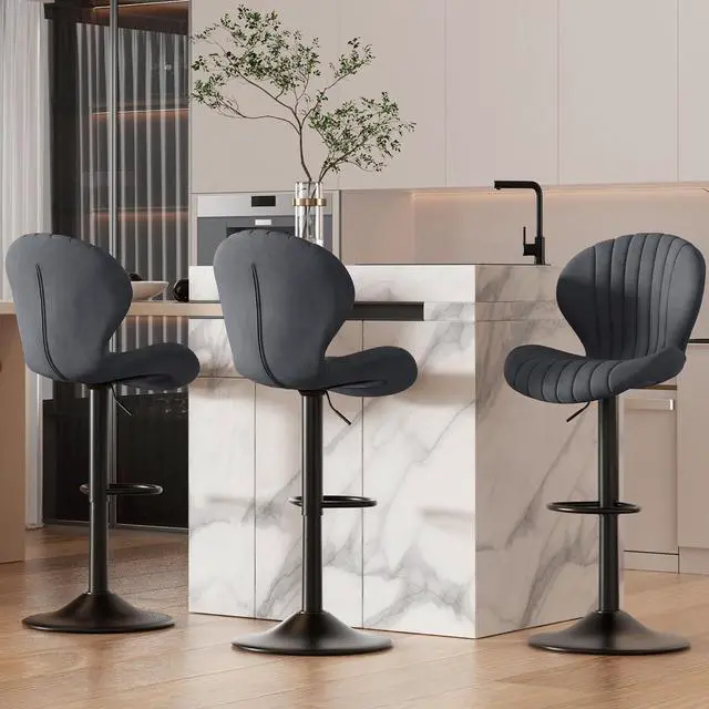 Main image of Nalupatio Bar Stools Set of 3, Adjustable Upholstered Swivel Bar Chairs, Modern Counter Height Barstools with High Backrest for Kitchen Dining Room, Dark Grey