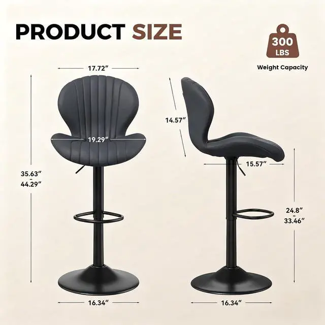 Alt view image 2 of 7 - Nalupatio Bar Stools Set of 3, Adjustable Upholstered Swivel Bar Chairs, Modern Counter Height Barstools with High Backrest for Kitchen Dining Room, Dark Grey