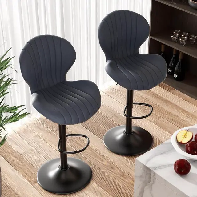 Alt view image 3 of 7 - Nalupatio Bar Stools Set of 3, Adjustable Upholstered Swivel Bar Chairs, Modern Counter Height Barstools with High Backrest for Kitchen Dining Room, Dark Grey