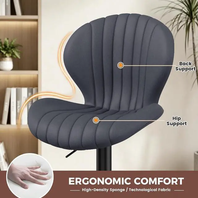 Alt view image 4 of 7 - Nalupatio Bar Stools Set of 3, Adjustable Upholstered Swivel Bar Chairs, Modern Counter Height Barstools with High Backrest for Kitchen Dining Room, Dark Grey