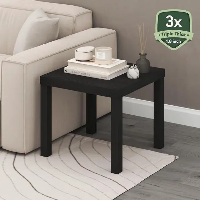 Alt view image 4 of 7 - Furinno Classic Toolless Square Side Table, 1.8" Thick Tabletop, Black