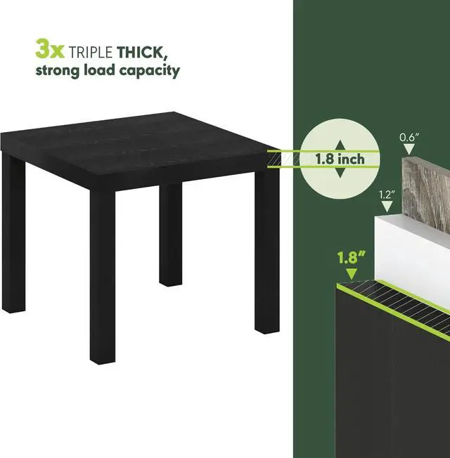 Alt view image 5 of 7 - Furinno Classic Toolless Square Side Table, 1.8" Thick Tabletop, Black