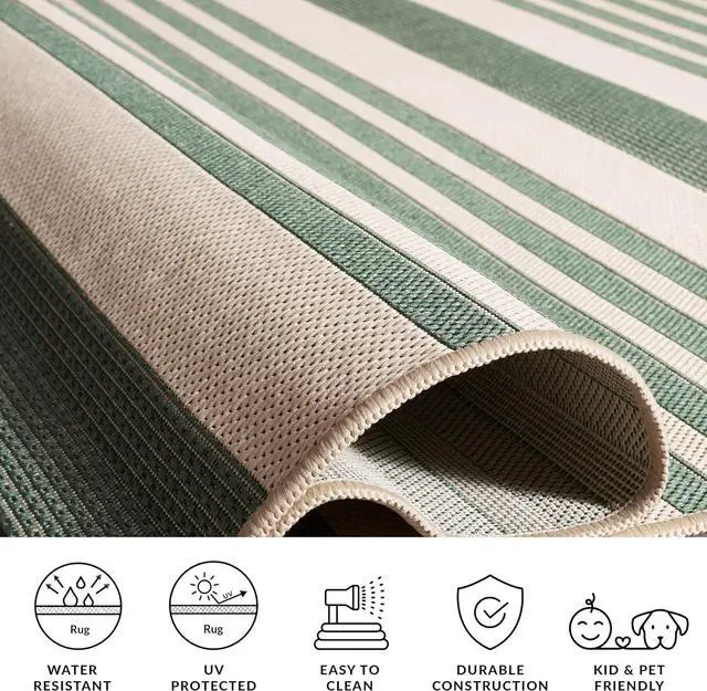 Alt view image 3 of 3 - SAFAVIEH Washable Rug Outdoor Courtyard Collection - 4' Round, Beige & Dark Green, Non-Shedding & Easy Cleaning, Ideal for Patio, Backyard, Mudroom (CY6062-322)