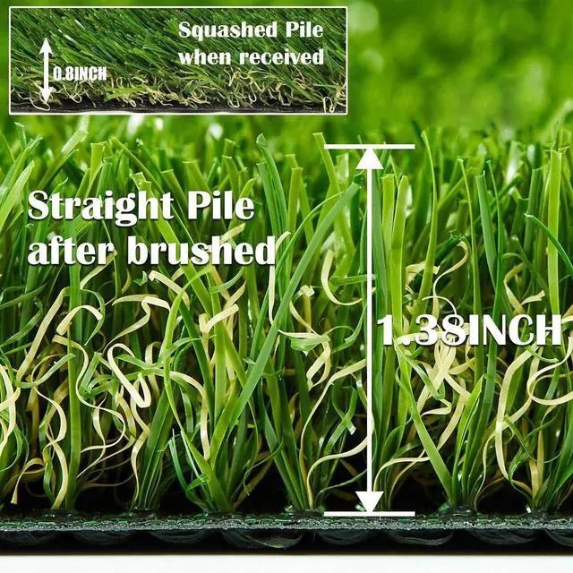 Alt view image 2 of 7 - Artificial Grass Rug 4 FT x 6 FT Fake Faux Grass, Indoor Outdoor Patio Garden Lawn Landscape Synthetic Grass Mat, Realistic Turf, 4-Tone/Soft, with Drainage Holes & Rubber Backing