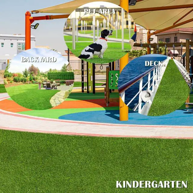 Alt view image 7 of 7 - Artificial Grass Rug 4 FT x 6 FT Fake Faux Grass, Indoor Outdoor Patio Garden Lawn Landscape Synthetic Grass Mat, Realistic Turf, 4-Tone/Soft, with Drainage Holes & Rubber Backing
