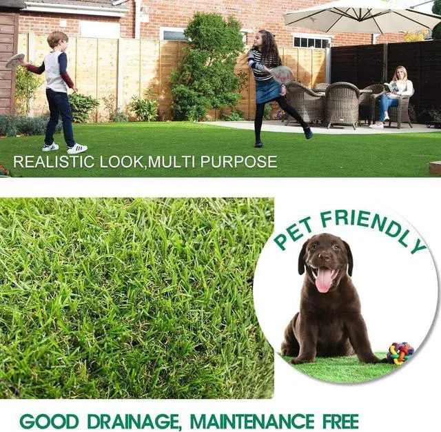 Alt view image 2 of 7 - Artificial Grass Indoor Outdoor Fake Turf Rug with Drainage 1.38" 3x8 ft