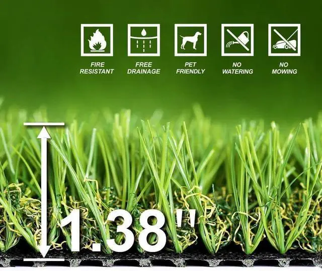 Alt view image 3 of 7 - Artificial Grass Indoor Outdoor Fake Turf Rug with Drainage 1.38" 3x8 ft