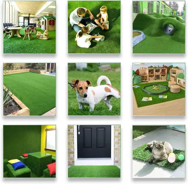 Alt view image 6 of 7 - Artificial Grass Indoor Outdoor Fake Turf Rug with Drainage 1.38" 3x8 ft