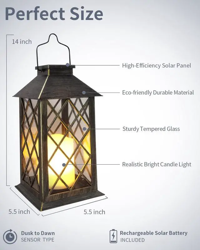Alt view image 3 of 7 - SHYMERY Solar Lantern,Outdoor Garden Hanging Lanterns,2 Pack 14 Inch Lasts 3X Longer 10 lumens Waterproof LED Flickering Flameless Candle Mission Lights for Table,Outdoor,Party Decorative