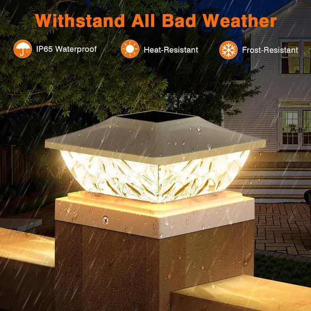 Alt view image 2 of 7 - Solar Post Cap Lights Outdoor 6 Pack, 2 Modes Bright Fence Post Solar Lights Outdoor Waterproof, Deck Fence Post Cap Light Solar Powered for 4x4 4.5x4.5 5x5 Posts for Garden Decor