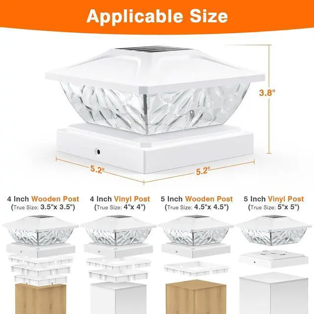 Alt view image 3 of 7 - Solar Post Cap Lights Outdoor 6 Pack, 2 Modes Bright Fence Post Solar Lights Outdoor Waterproof, Deck Fence Post Cap Light Solar Powered for 4x4 4.5x4.5 5x5 Posts for Garden Decor