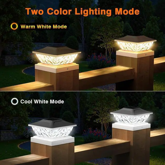 Alt view image 4 of 7 - Solar Post Cap Lights Outdoor 6 Pack, 2 Modes Bright Fence Post Solar Lights Outdoor Waterproof, Deck Fence Post Cap Light Solar Powered for 4x4 4.5x4.5 5x5 Posts for Garden Decor