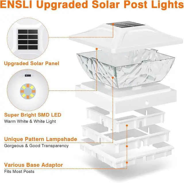 Alt view image 7 of 7 - Solar Post Cap Lights Outdoor 6 Pack, 2 Modes Bright Fence Post Solar Lights Outdoor Waterproof, Deck Fence Post Cap Light Solar Powered for 4x4 4.5x4.5 5x5 Posts for Garden Decor