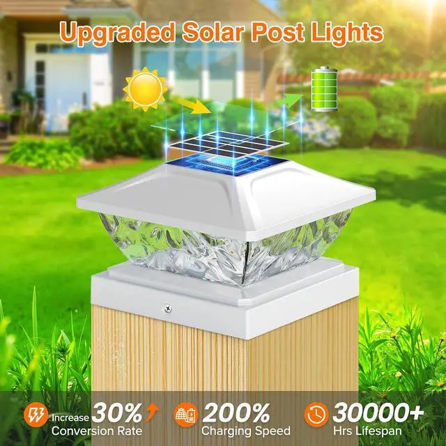 Alt view image 6 of 7 - Solar Post Cap Lights Outdoor 6 Pack, 2 Modes Bright Fence Post Solar Lights Outdoor Waterproof, Deck Fence Post Cap Light Solar Powered for 4x4 4.5x4.5 5x5 Posts for Garden Decor