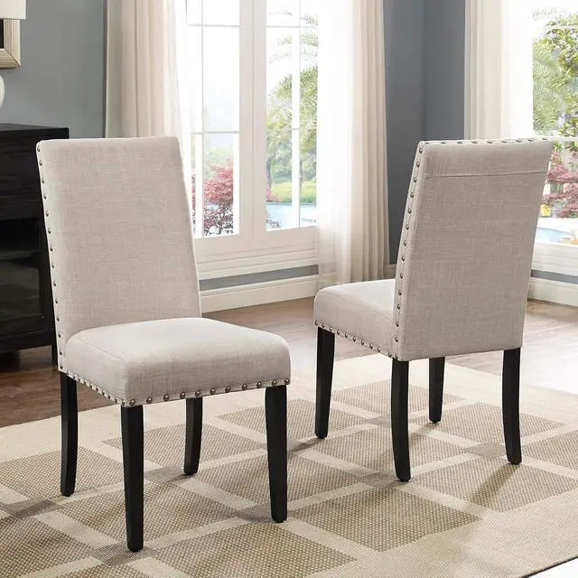 Alt view image 7 of 7 - Roundhill Furniture Biony Fabric Dining Chairs with Nailhead Trim, Set of 2, Tan