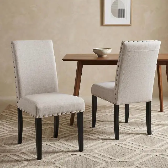 Alt view image 2 of 7 - Roundhill Furniture Biony Fabric Dining Chairs with Nailhead Trim, Set of 2, Tan