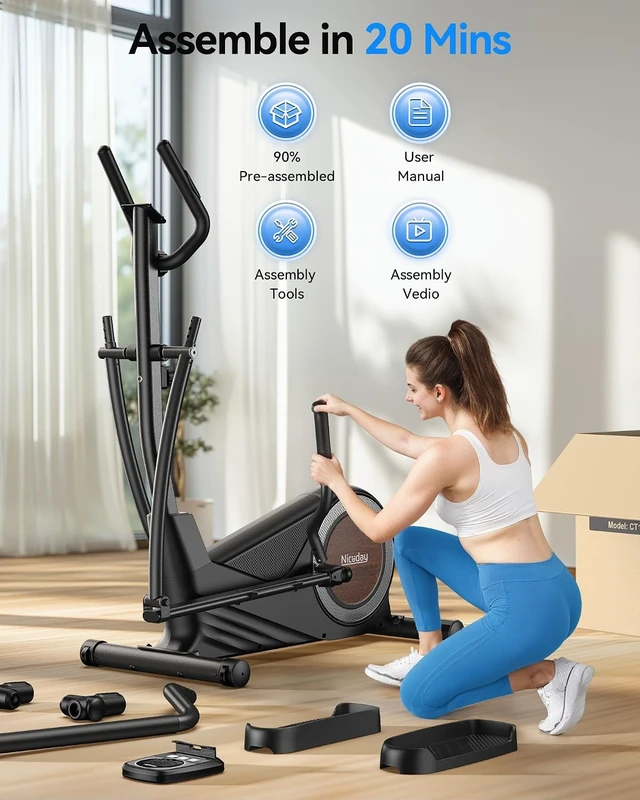 Alt view image 7 of 7 - Niceday Elliptical Exercise Machine with 15.5/18/19IN Long Stride