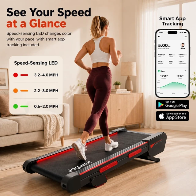 Alt view image 7 of 7 - Jogwell Walking Pad with 15% Auto Incline, Full-Deck Design