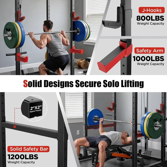Alt view image 3 of 7 - SPORTSROYALS Power Rack, Multi-Functional Power Cage, Squat Rack with Pulley System & LAT Pull Down, Workout Cage with J Hooks for Home Gym
