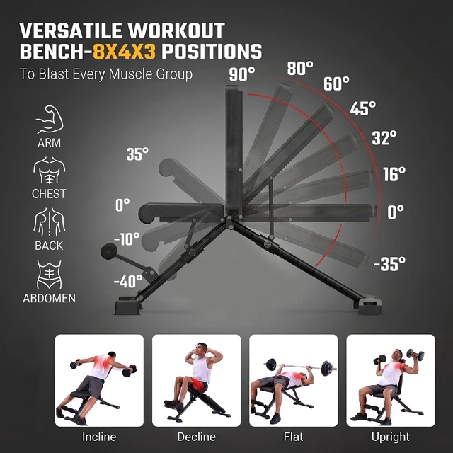 Alt view image 3 of 7 - OPPSDECOR Adjustable Weight Bench, 900LBS Incline Decline Flat for Home Gym