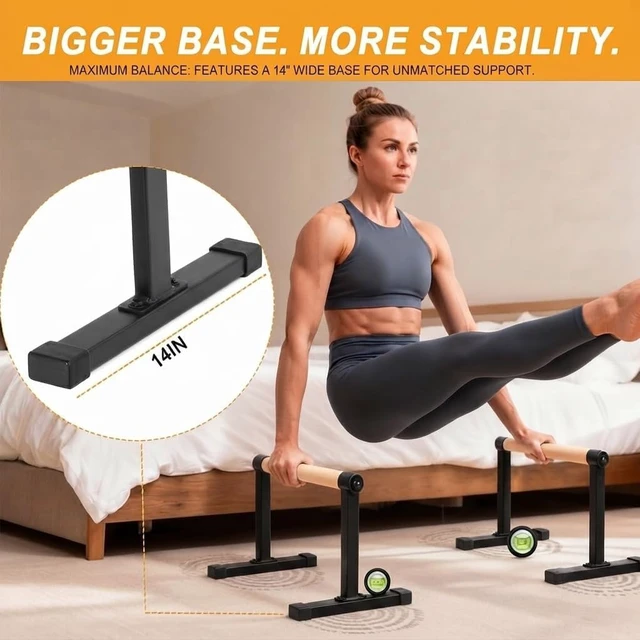 Alt view image 3 of 7 - Wooden Parallette Bars,700lbs Heavy-Duty Dip Stands