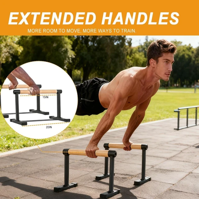 Alt view image 4 of 7 - Wooden Parallette Bars,700lbs Heavy-Duty Dip Stands