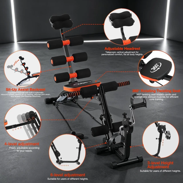 Alt view image 4 of 7 - Abdominal Workout Bench Adjustable Sit-Up Machine Home Gym Core Trainer for Abs, Crunches, Leg Raises Foldable, Heavy-Duty Steel Frame Max Weight 240LB